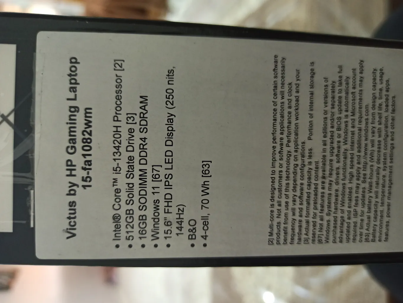 لپ تاپ 15.6 اینچی اچ‌ پی مدل Victus 15 Gaming FA1082wm-i5 13420H-16GB DDR4 3200MHz-512GB SSD-RTX4050 6GB-FHD 144Hz-W