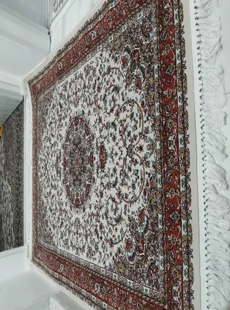 فرش ماشینی زمرد مشهد طرح 14003 زمینه کرم