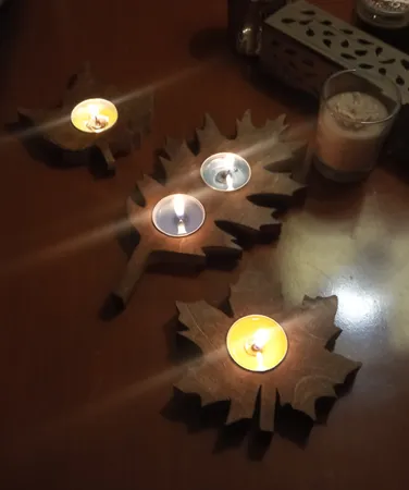 جاشمعی چوبی طرح برگ مجموعه سه عددی