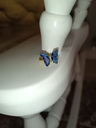 انگشتر دخترانه مدل پروانه کریستالی 148 رنگ آبی