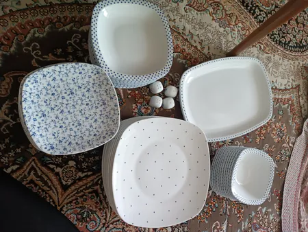 سرویس غذاخوری 27 پارچه چینی زرین ایران مدل کواترو ورنیکا درجه یک