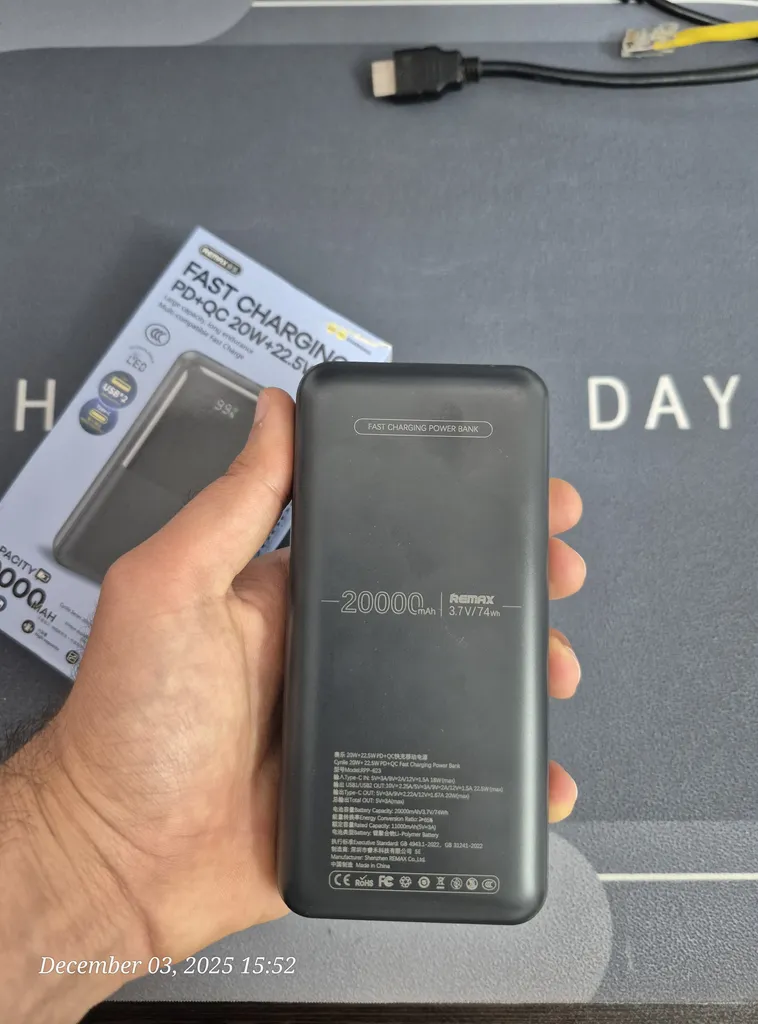 پاوربانک ریمکس مدل RPP-623 ظرفیت 20000 میلی آمپر ساعت