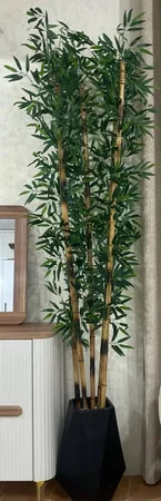 گل مصنوعی مدل بوته برگ بامبو لمسی بسته 12 عددی