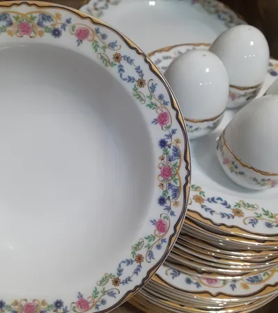 سرویس غذا خوری 28 پارچه چینی زرین ایران سری ایتالیا اف مدل گلستان درجه یک