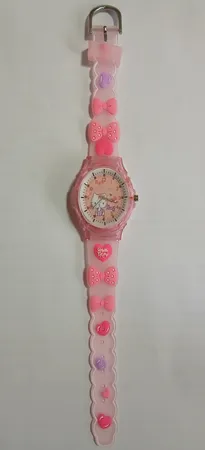 ساعت مچی عقربه ای دخترانه مدل کوارتز هلو کیتی بند سیلیکونی چراغدار