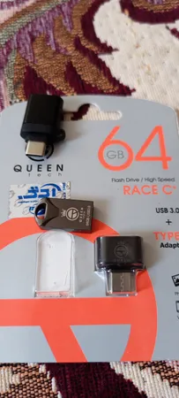فلش مموری کوئین تک مدل RACE USB3 C-PLUS ظرفیت 64 گیگابایت به همراه مبدل USB-C OTG