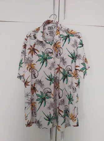 پیراهن آستین کوتاه یقه برگردان مردانه مدل هاوایی نخل کد NAKHL-NA-GR