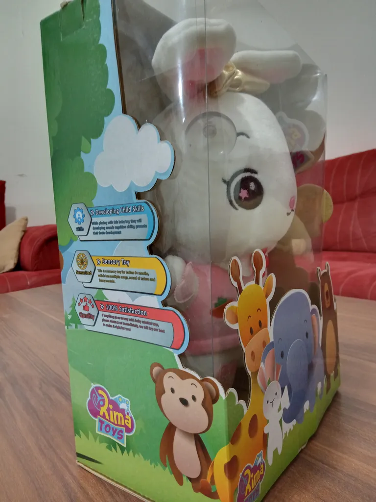 عروسک ریماتویز طرح خرگوش لمسی موزیکال ارتفاع 30 سانتی‌متر