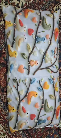 پارچه ملحفه عرض 1.5 متر مدل پنج بعدی باغ پرندگان کد 5013454 رنگ طوسی