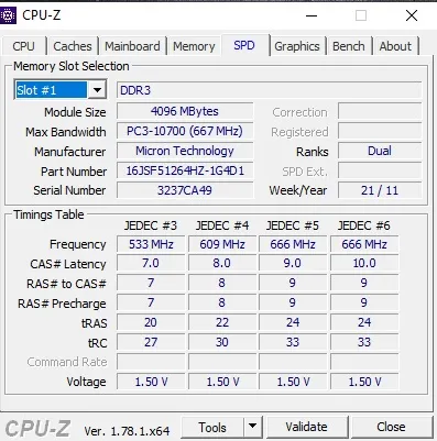 رم لپ تاپ DDR3 تک کاناله 1333 مگاهرتز CL9 میکرون مدل MT16JSF51264HZ-1G4D1-PC3-10600S-9-10-FP ظرفیت 4 گیگابایت