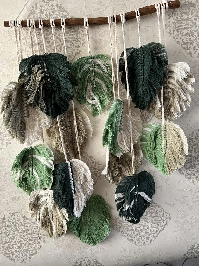 دیوارکوب بافتنی مدل برگ مکرومه طرح مانسترای غول پیکر