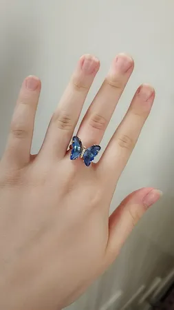 انگشتر دخترانه مدل پروانه کریستالی 148 رنگ آبی