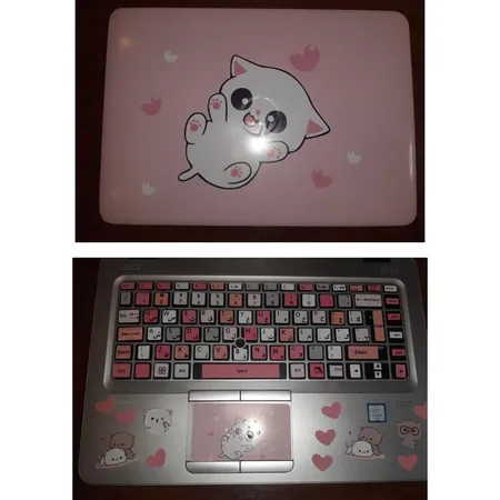 استیکر لپ تاپ مدل cute cat 02 مناسب برای لپ تاپ 15 تا 17 اینچ به همراه برچسب حروف فارسی کیبورد