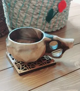 تجریه خرید لیوان چوبی مدل کوکسا گردو طرح الماس کد AS1472