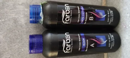 شامپو رنگ فاربین مدل 1.0 حجم 250 میلی لیتر رنگ مشکی به همراه شامپو تثبیت کننده رنگ مو فاربن مدل 01 حجم 250 میلی لیتر