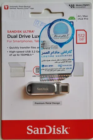 فلش مموری سن دیسک مدل Ultra Dual Drive Luxe ظرفیت 512 گیگابایت با رابط USB 3.2، USB-C