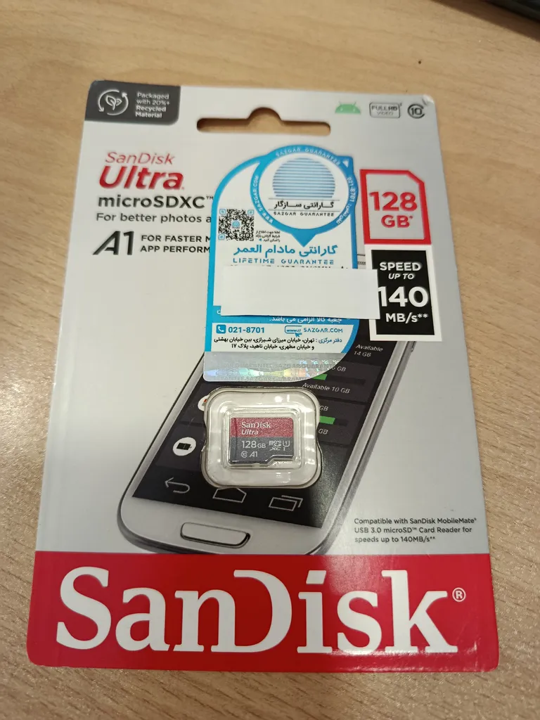 کارت حافظه microSDXC سن دیسک مدل Ultra A1 کلاس 10 استاندارد UHS-I سرعت 140MBps ظرفیت 128 گیگابایت