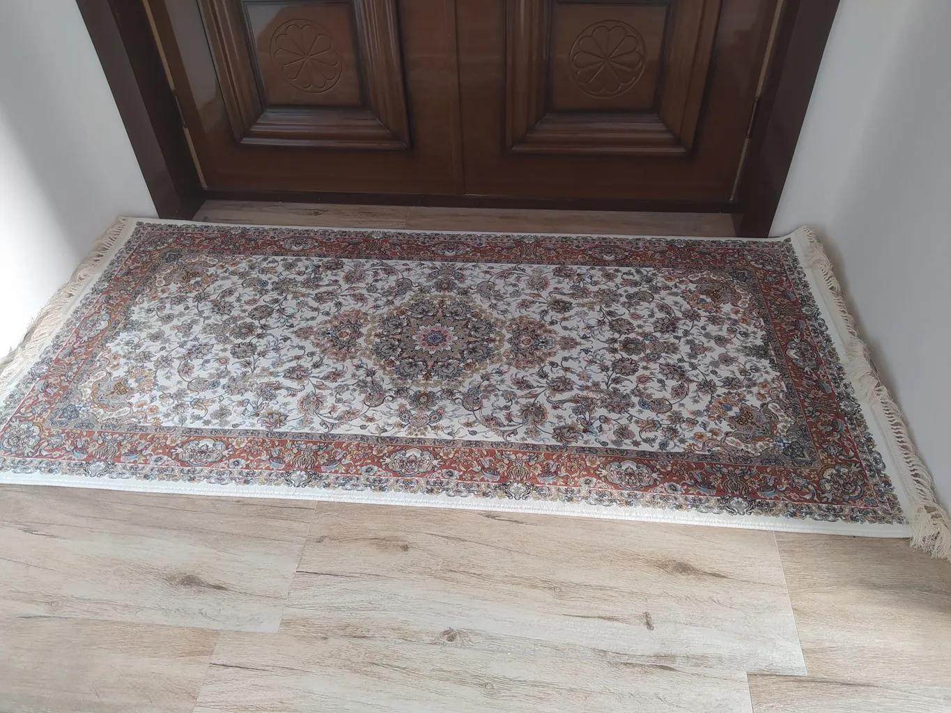 فرش ماشینی فرش مشهد کد 802280 زمینه کرمی