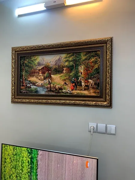 تابلو فرش ماشینی نقش نگار رضوی طرح منظره روستایی کد 731CB