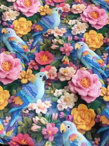 تجریه خرید پارچه ملحفه عرض 1.5 متر پارچه باما طرح پنج بعدی طوطی سخنگو کد 5013854 رنگ آبی