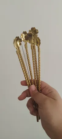 قاشق شربت خوری مدل نی دار طرح مارپیچ کد 02 مجموعه 6 عددی