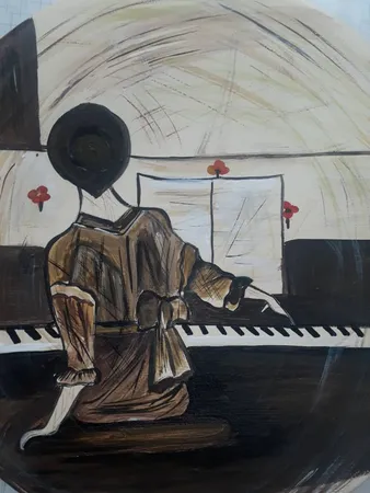 بشقاب دیوارکوب سفالی طرح دختر و پیانو کد D101-2