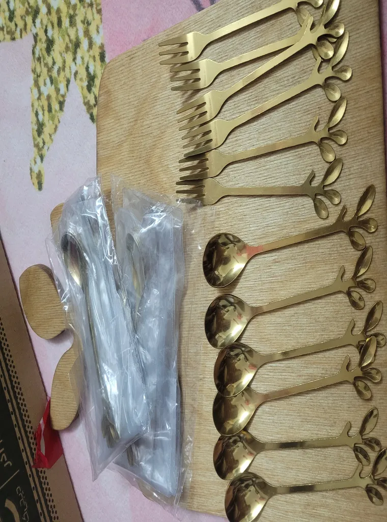 سرویس قاشق چنگال 12 پارچه مدل برگ 24K