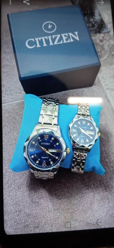 ست ساعت مچی عقربه‌ای زنانه و مردانه مدل کوارتز دی دیت بند استیل تراش الماسی کد c1.9