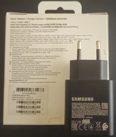 شارژر دیواری 45 وات سامسونگ مدل EP-T4510 به همراه کابل تبدیل USB-C