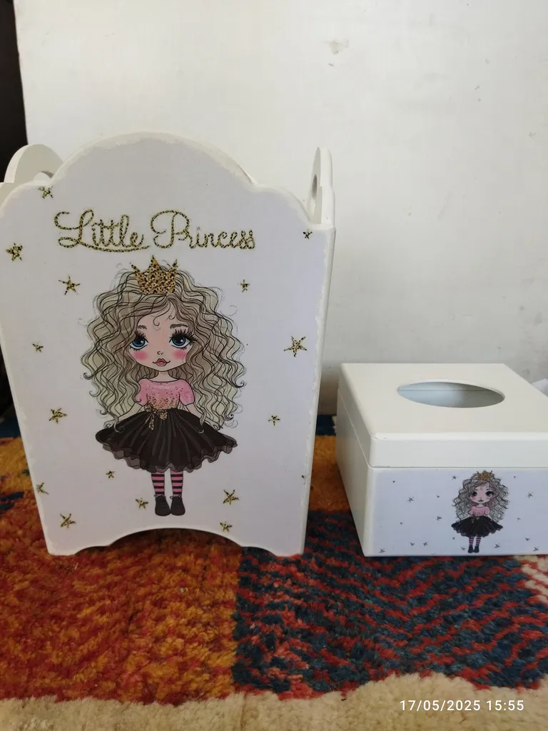 ست سطل و جادستمال کاغذی اتاق کودک مدل دختر مو فرفری