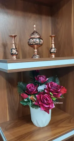 ست 3 تکه گلدان و شکلات خوری مسی مدل الماس تراش کد JR-1623