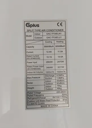 کولر گازی 30 هزار جی پلاس مدل GAC-TF30ELU1