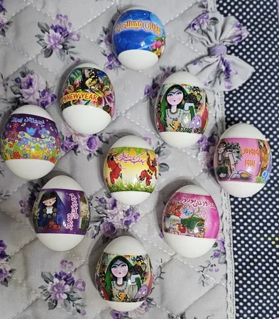 برچسب تخم مرغ تزیینی مدل هفت سین نوروز کد B2 مجموعه 12 عددی