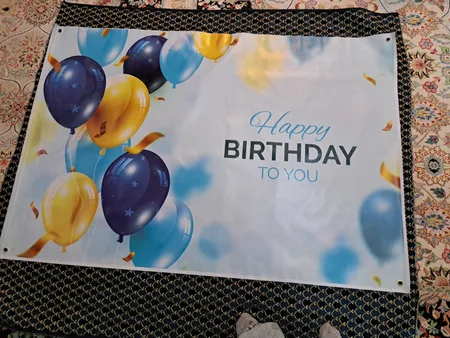 بنر تولد طرح بادکنک آبی طلایی کد J10