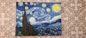 تجریه خرید تابلو نقاشی رنگ روغن طرح شب پر ستاره ونگوگ کد 1058