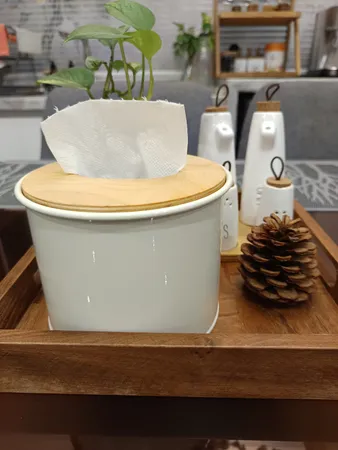 جای دستمال کاغذی مدل گرد درب بامبو کد DGQ50303001