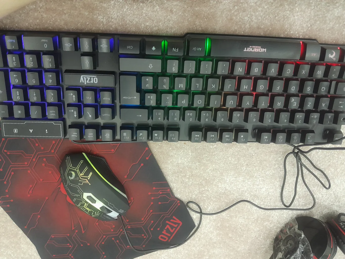 ست گیمینگ اورزلی مدل HORNET_RX_250_NEON BACKLIGHT، سوییچ ممبران، Full-Size، نورپردازی LED RGB