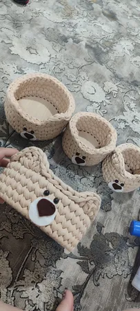 ست سبد وسایل کودک مدل طرح خرسی مجموعه 4 عددی