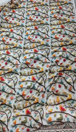 پارچه ملحفه عرض 1.5 متر مدل پنج بعدی باغ پرندگان کد 5013454 رنگ طوسی کمرنگ