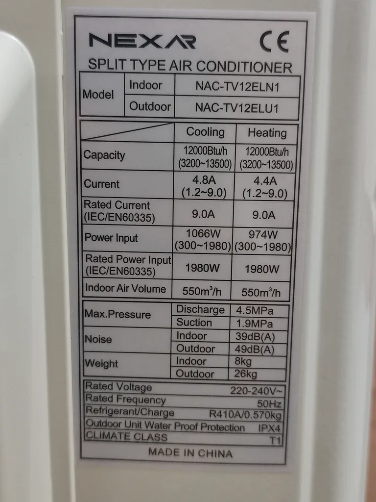 کولر گازی اسپلیت دیواری 12000 اینورتر نکسار مدل NAC-TV12ELN1_NAC-TV12ELU1