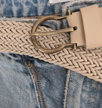 کمربند زنانه مدل کنفی رنگ کرم