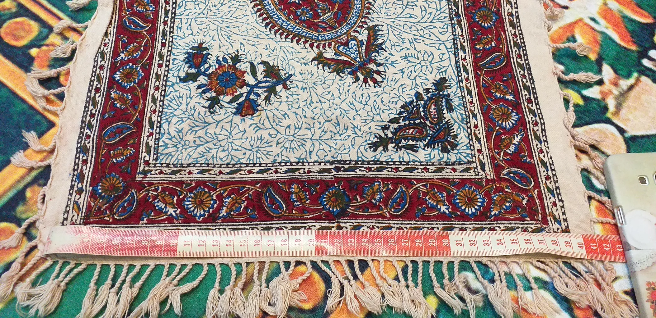 رومیزی قلمکار ممتاز اصفهان اثر عطريان طرح بته جقه مدل G75 سایز 40*40 سانتی متر