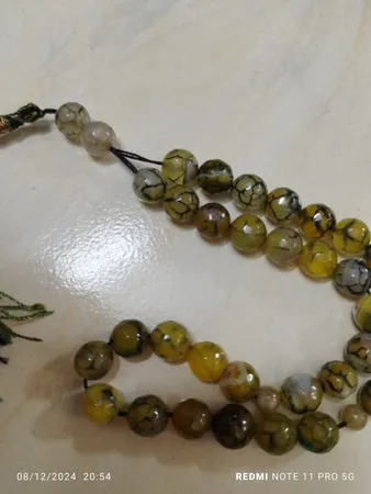 تسبیح نقره جات بافندگان مدل سنگ عقیق شجر خزه ای کد 20