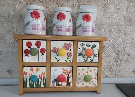 جا ادویه 6 پارچه مدل چوبی و سرامیکی