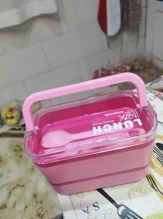 ظرف غذا مدل دو طبقه طرح لانچ باکس همراه قاشق و چنگال و چاقو