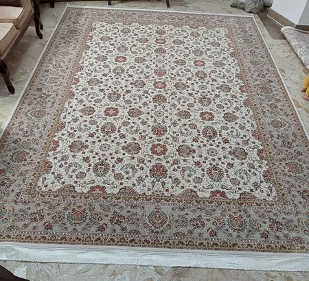 فرش ماشینی ستاره کویر یزد مدل شهریار کد Q-21 زمینه کرم