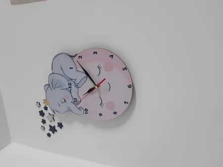 ساعت دیواری کودک باروچین مدل فیل و ماه کد C-114