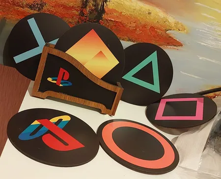 زیر لیوانی لوکسینو مدل پلی استیشن کد Ps_5 مجموعه 6 عددی