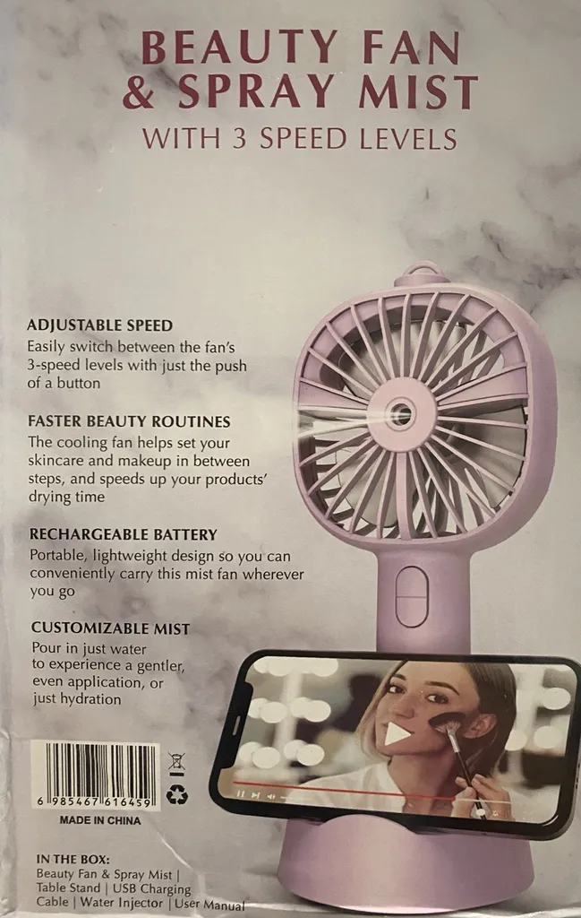 پنکه شارژی مدل  مه پاش Beauty Fan ظرفیت 1200 میلی آمپر ساعت