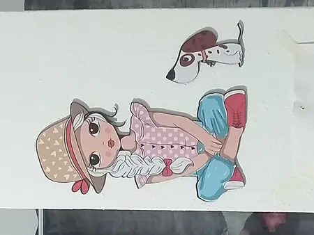 استیکر چوبی باروچین طرح Girl and lovely dog